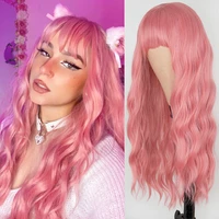 synthetic wig long mix pink womens wigs with bangs heat resistant kinky curly orange gold wigs for women african american