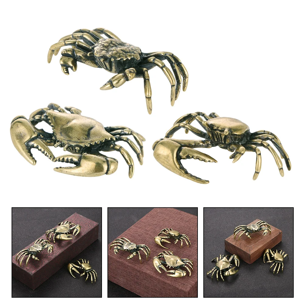 

3Pcs Decorative Crabs Adornments Exquisite Small Brass Crabs Ornaments Tea House Desktop Decors