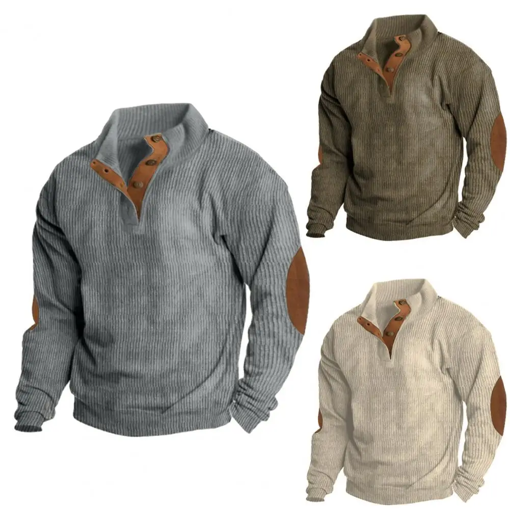 

Свитшот мужской с воротником-стойкой, лоскутный пуловер с длинным рукавом, винтажный мягкий дышащий топ свободного покроя, повседневная одежда, осень-весна