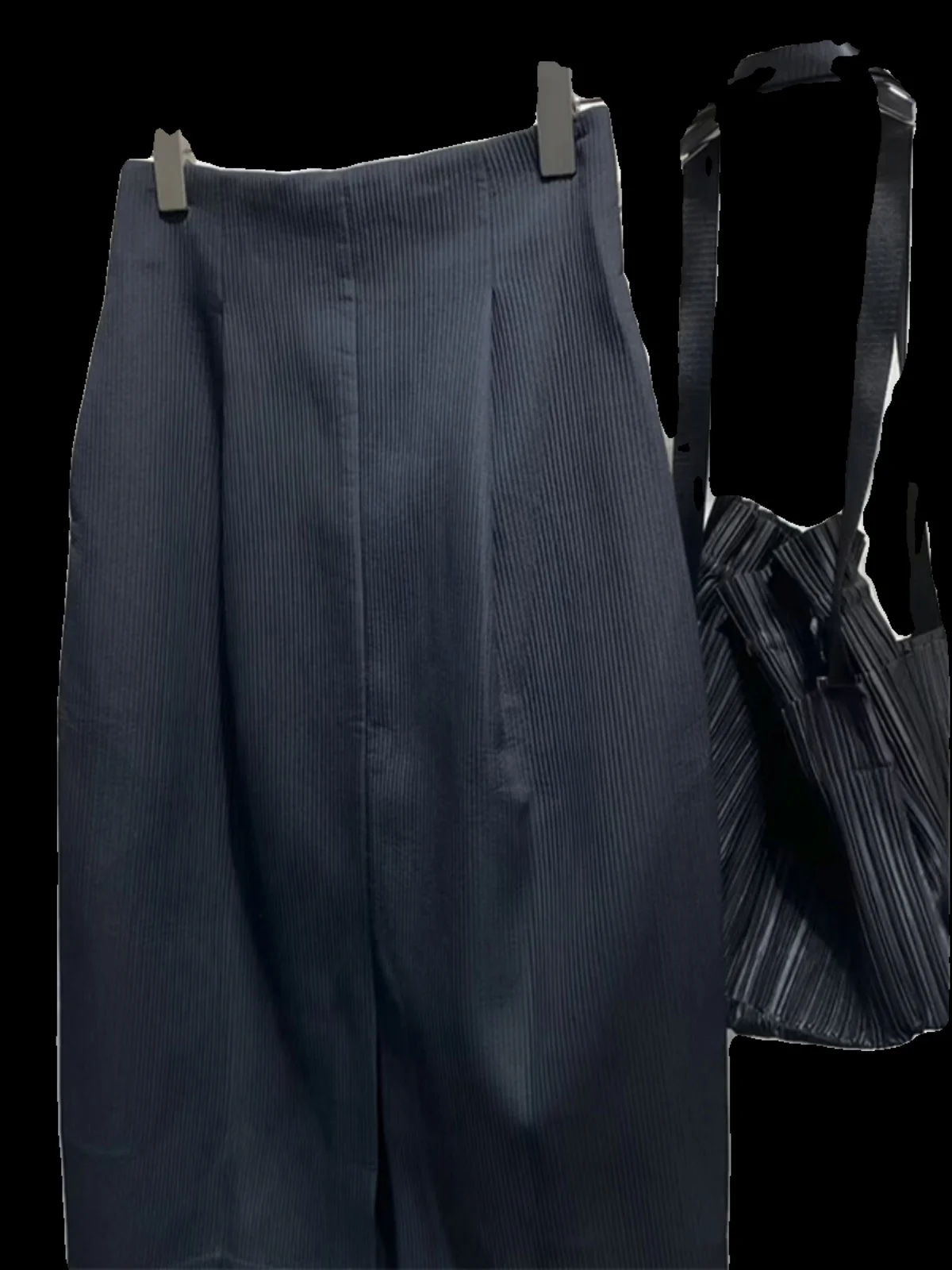 Plus Size Recommended Goods No D Recommend! Chao High end Korean Series Navy Blue High Waist Slimming Design Sense Pleat Spli...