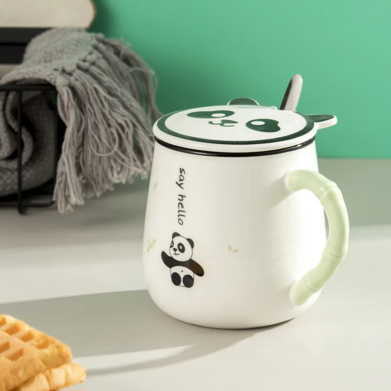 

New Cartoon Panda Cup With Lid And Spoon Cute Mug Student Water Cup Ceramic Cup