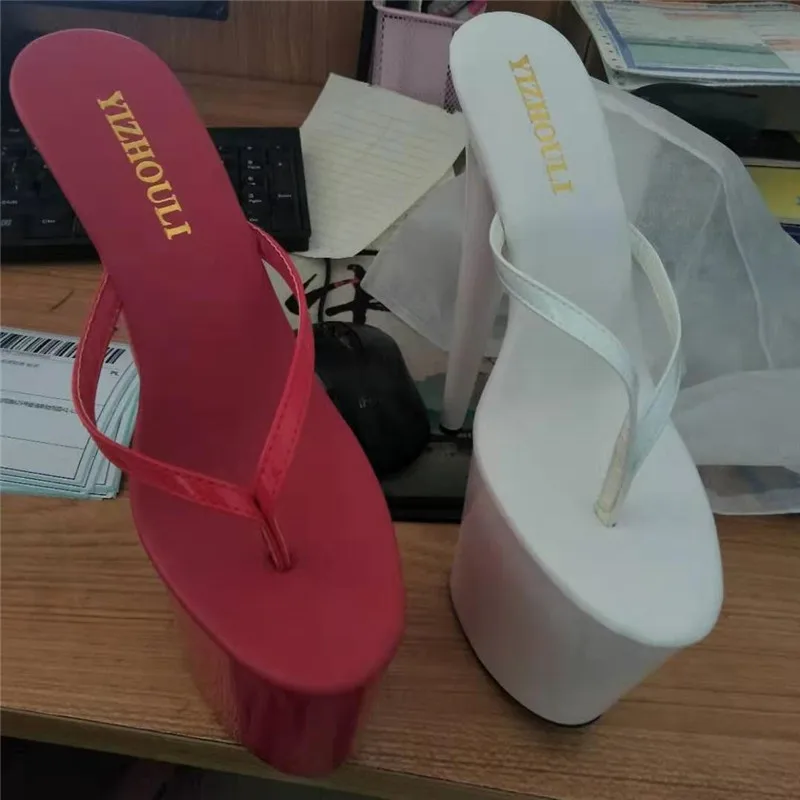 Stylish 15-17-20cm high Princess party slippers sexy heels varnish flip flops pole dancing shoes