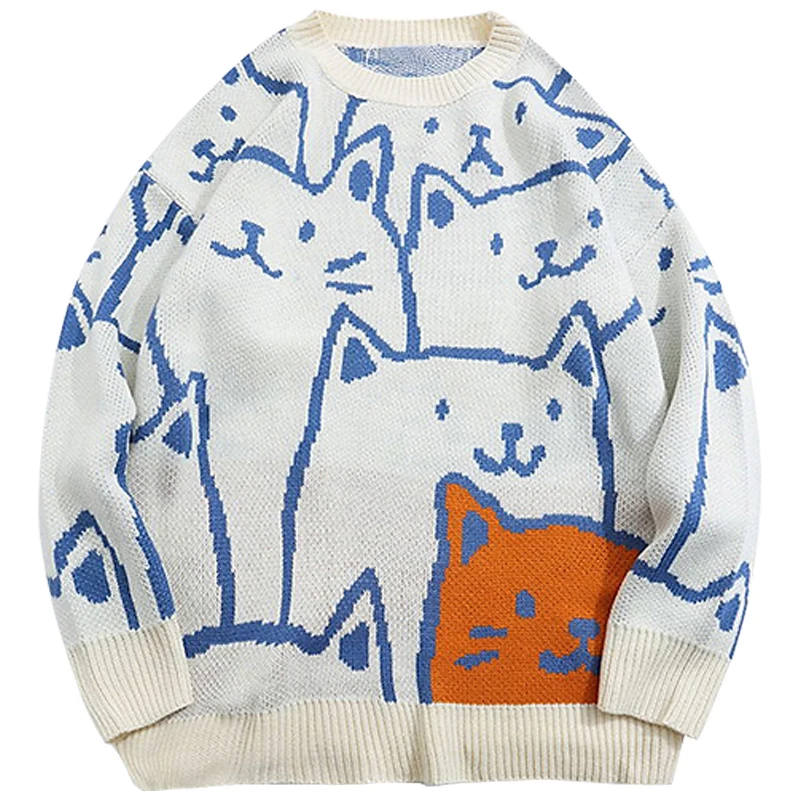 

Japanese Harajuku Vintage Sweater Men 2022 Autumn Winter New Cartoon Loose Knitted Sweater Hip Hop Streetwear Knitwear Pullovers
