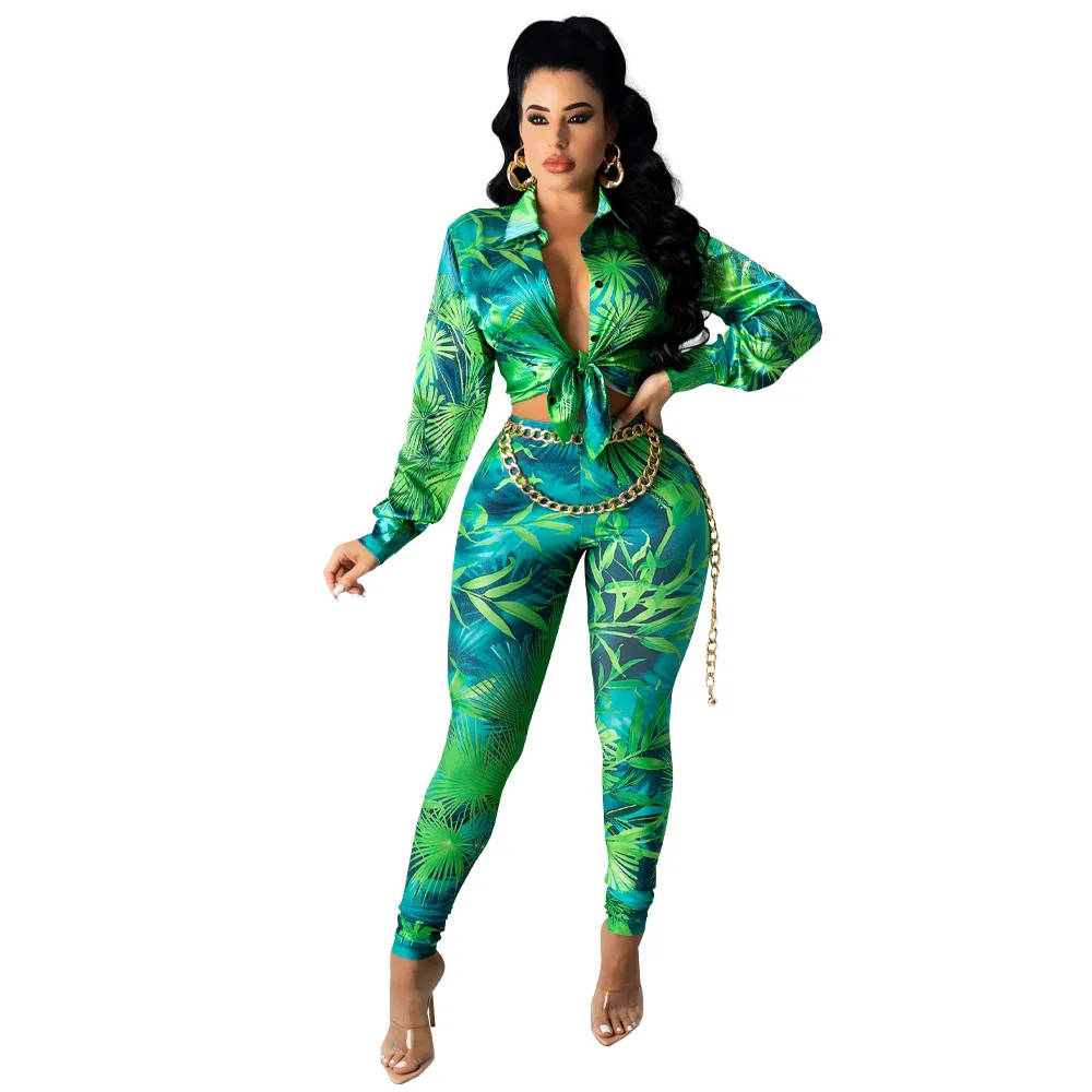 

Casual Women Print Tracksuit Two Piece Set Shirt + Long Pants Sportsuit Matching Set Streetwear Clothes For Women Outfit
