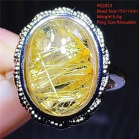 natural gold rutilated quartz adjustable ring yellow gold rutilated clear woman men wealthy stone rings jewelry aaaaa