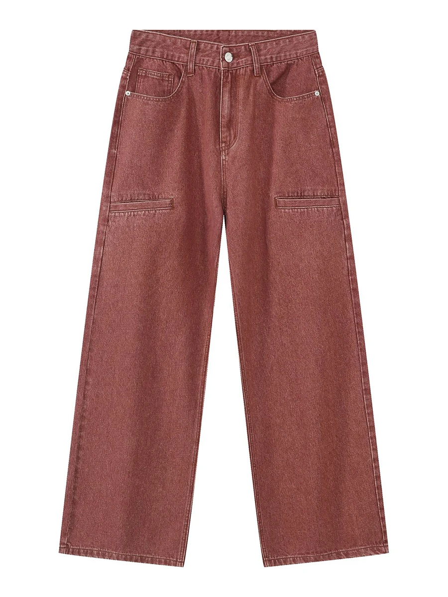 Four Seasons European and American Rumors Street Retro Trend Straight Jeans Men Loose Multi-bag Design Wide-leg Casual Trousers