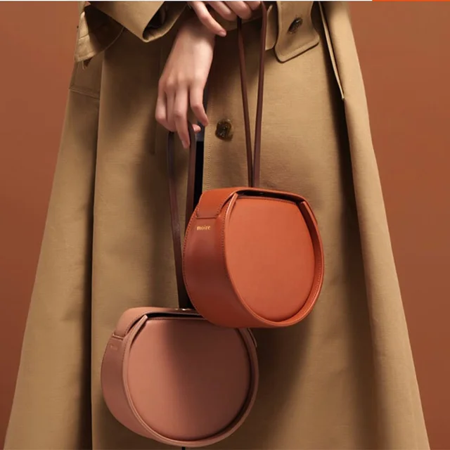 

Chic Pink Saddle Bag Circular stereo Women Vintage Leather Handbag Double Use Girls Crossbody Cross Body Bags rean Girls Daily