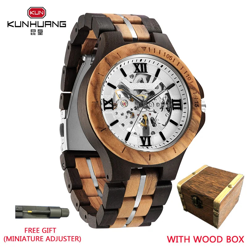 

Деревянные Механические часы KUNHUANG, мужские часы, мужские часы, роскошные часы топового бренда, мужские часы, Прямая поставка