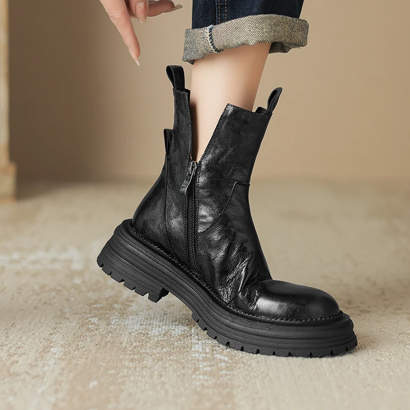 Новинка 2024 женские ботильоны из натуральной кожи 22-25 см ботинки на платформе в