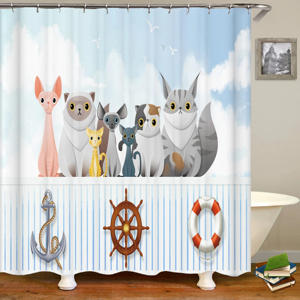 Забавные шторы для ванной с животными водонепроницаемая тканевая занавеска душа