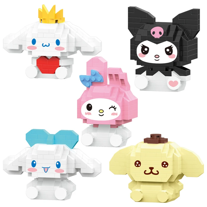

Sanrio Building Block Anime Figure Hello Kitty Sanrio Ornament Decoration Assembled Toys Diy Model Children's Puzzle Dolls Gifts