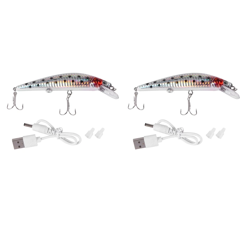 

2X USB Rechargeable LED Twitching Fish Lure Electric Bait Life-Like Vibrate Fishing Lure Triple Hook Fishing Baits