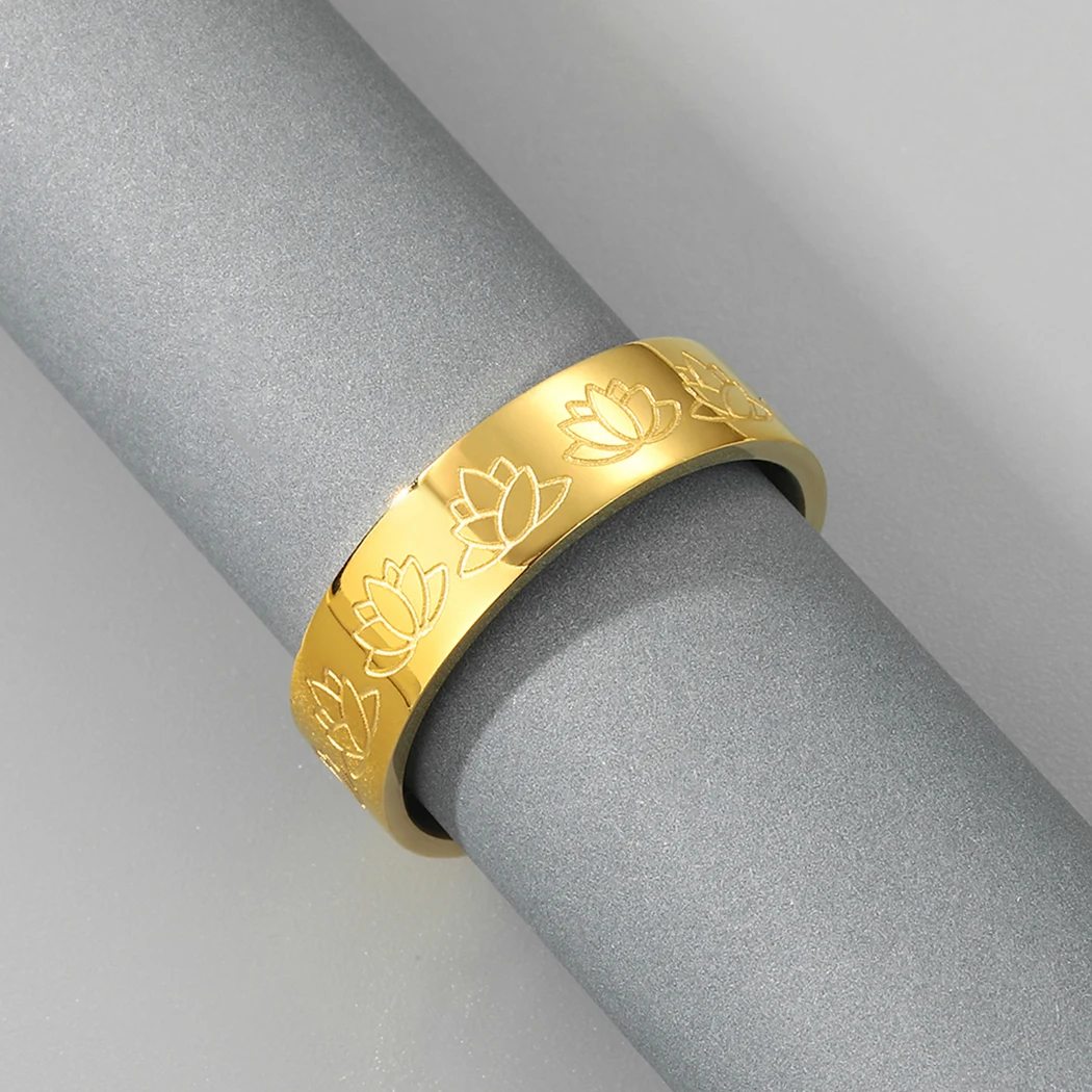 Винтажное кольцо на палец из нержавеющей стали с цветком лотоса