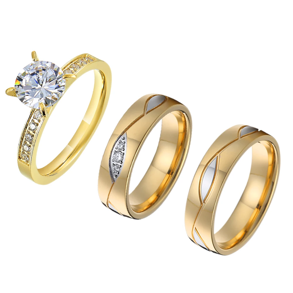 

Wholesale Designer Unique 3pcs 18k Gold Plated Stainless Steel Jewelry Wedding Engagement Rings for Men and women