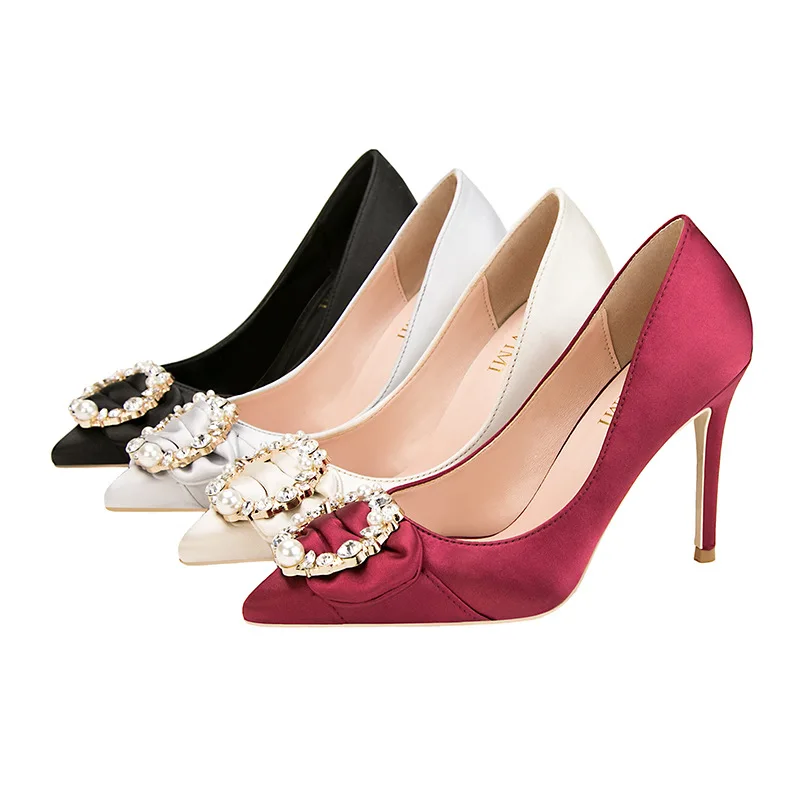 

Brand women's high heels Rhinestone women's shoes stiletto sexy shallow mouth pointed toe shiny rhinestone buckle shoes