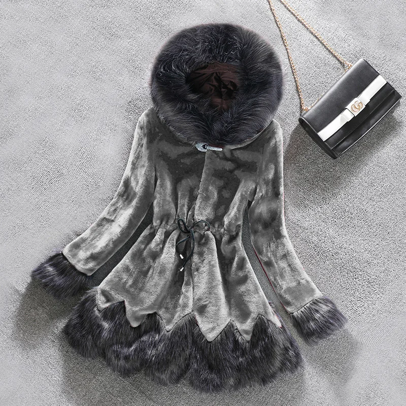 2022 Elegant Faux Fur Coat Women Autumn Winter Mink Coats Fox Fur Collar Hooded Jacket Loose Thick Fur Coats Female Overcoats