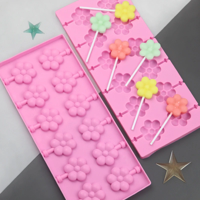 

50pcs Flower Shape Lollipop Silicone Mold Chocolate Candy Kids Birthday Children's Day Party Gift Baking Supplies Kitchen Tools