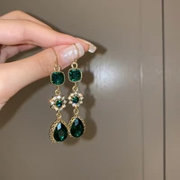 korean new luxury jewelry vintage green crystal waterdrop earrings for women party wedding accessories boucle oreille femme