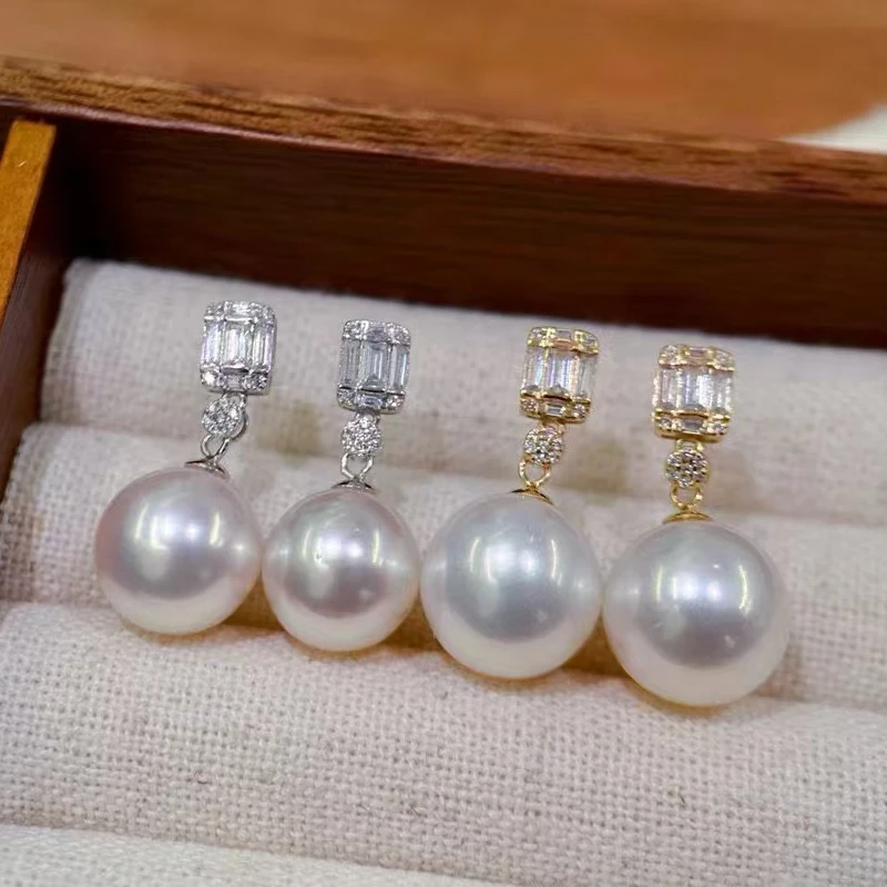 DIY Jewelry Accessories Au750g8k Gold Exquisite White Zircon Rock Sugar Pearl Earrings Ear Studs Emp Support