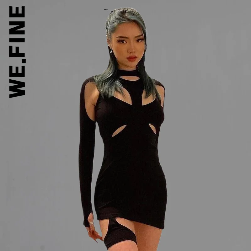 

We.Fine Dress Women New Stretch Slim Hollow Out Sexy Mini Bodycon Dresses Harajuku Leisure Vestidos Female Women Clothing