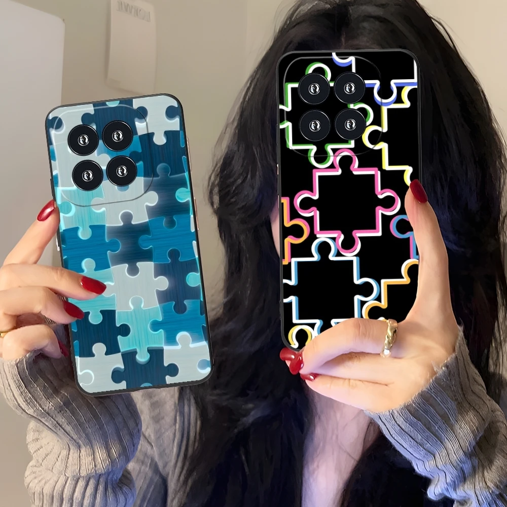 Puzzle Pretty Fashion Mobile Cell Phone Case for Xiaomi 14 13 12 11 10 9 T Ultra Lite Pro S SE X 5G Black Soft Cover Shell