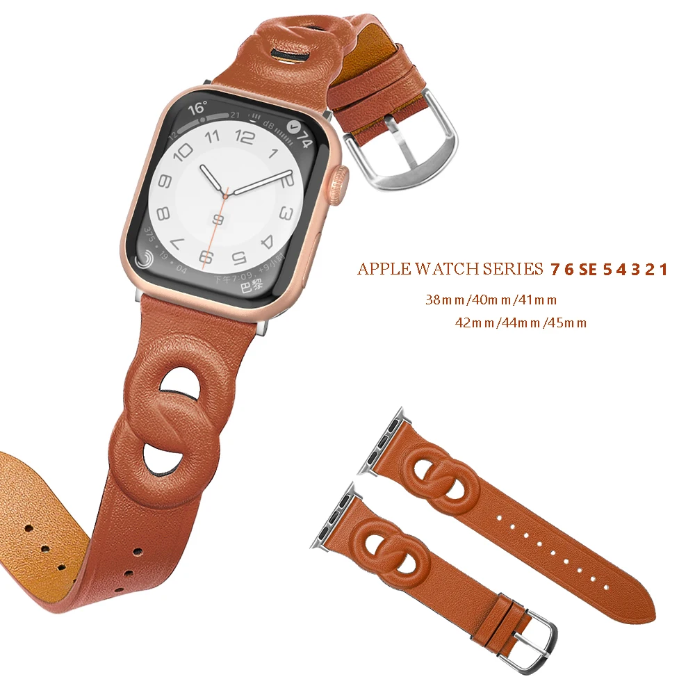

Genuine Leather Strap for apple watch band 7 41mm 45mm 44mm 40mm 38mm 42mm Watchband for iwatch series 7 6 se 5 4 3 2 1 Bracelet