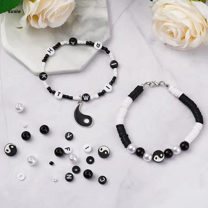 

X7YA 898 Pieces Tai Chi Bead Yin Yang Beads For Jewelry Making Bracelet Earrings