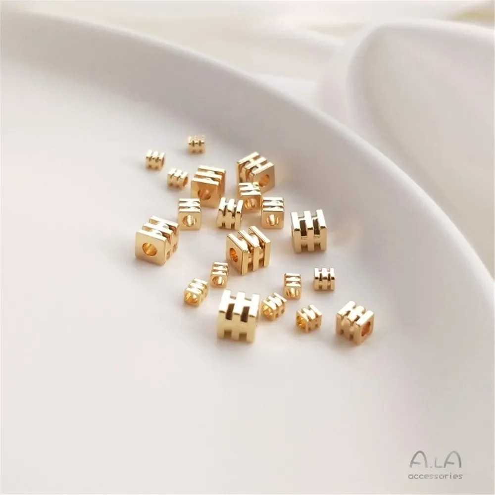 Квадратная бусина с золотом 14 к три линии квадратная форма свободная браслет