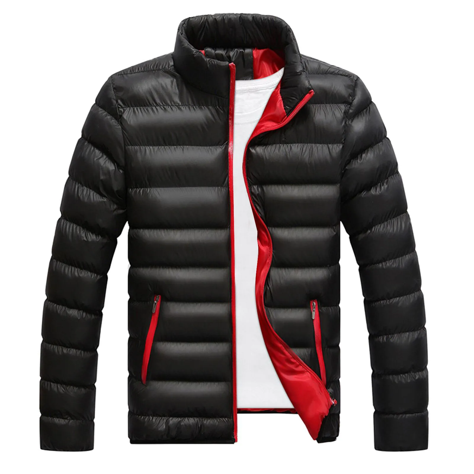

2022 Winter Men Jacket Cotton Padded Long Sleeve Solid Color Fluffy Filling Zipper Coldproof Autumn Winter Windbreaker Coat
