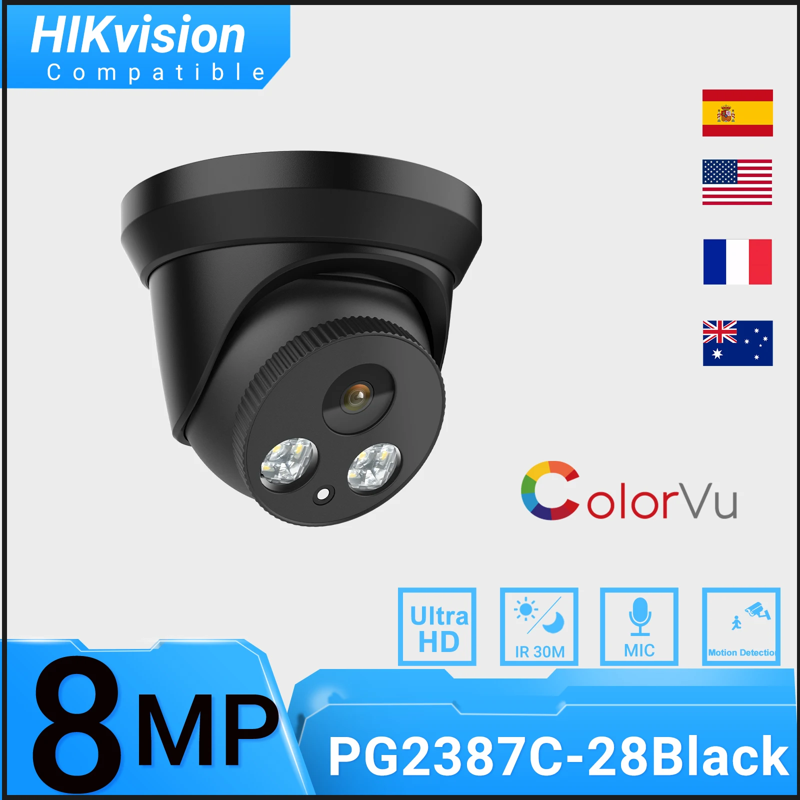 

Совместимая с Hikvision 8MP IP-камера ColorVu 4K PoE Встроенный микрофон 265 IR30m детектор движения домашняя купольная мини-камера безопасности
