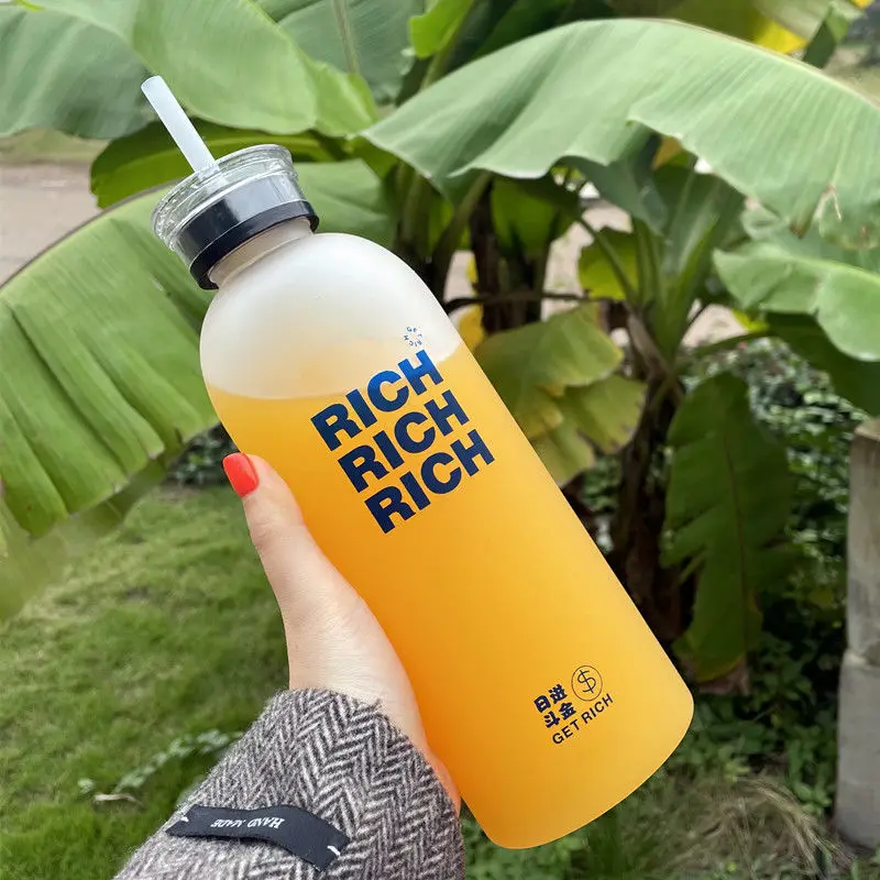 

1000ml Plastic Water Bottle Leak-proof Large Capacity Bottle for Water Transparent Frosted Juice Cup Water Cup