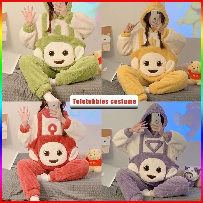 

Новый костюм Teletubbies, маскировка Teletubbies, костюм для косплея, толстая и теплая Коралловая плюшевая Пижама, фланелевый кардиган, домашний костюм
