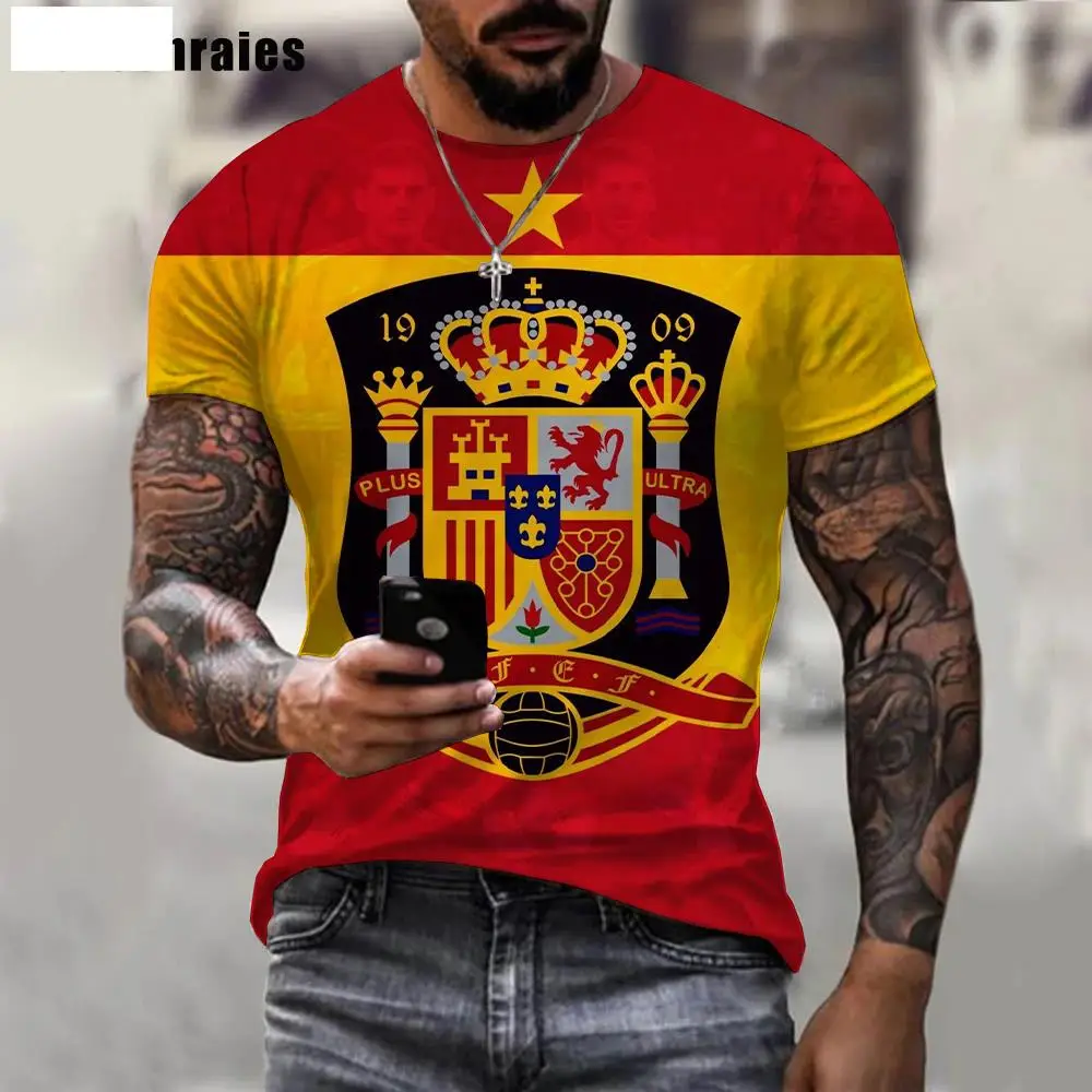 

2022 High Quality Spanish Flag Printed 3D T-shirt Men Women Summer Fashion Casual T Shirt Harajuku Streetwear Oversized Tops