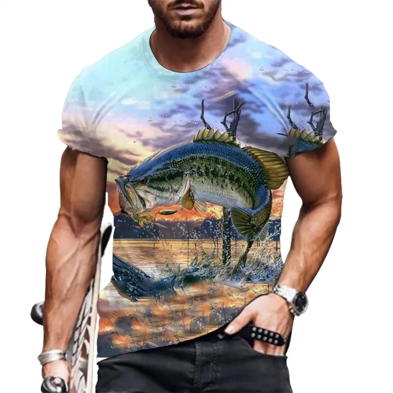 

2023Fashion 3D Sea Fishing Fish Print Men'S T-Shirt Crewneck Design Breathable Casual Short Sleeve Comfortable Oversized T-Shirt