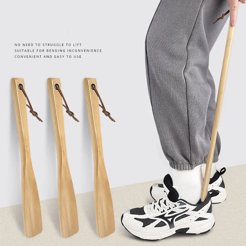 Flexible Unisex Professional Long Handle Shoe Horns Wood Horn Spoon Shape Shoehorn Home Tool
