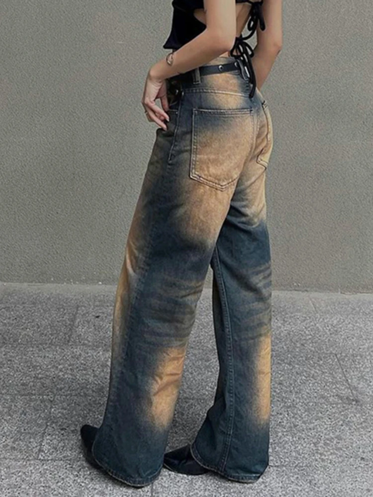 WeiYao Washed Vintage Blue Casual Low Waist Straight Leg Jeans Women Y2K Streetwear Korean Fashion Casual Denim Cargo Pants