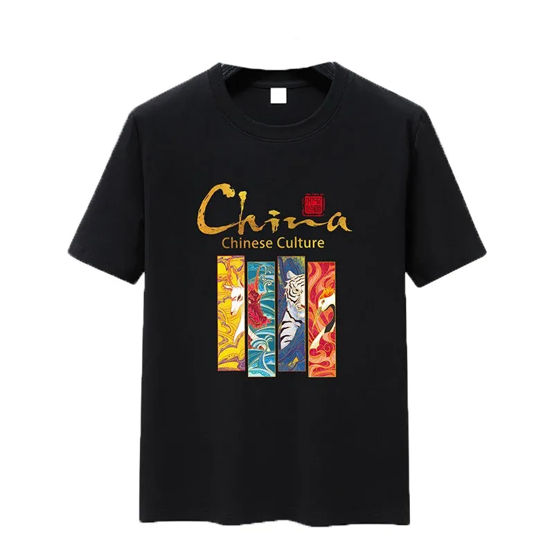 

100 Cotton Unisex Men's T Shirt Summer Clothes China Style Short Sleeve Tees Tops O Neck Casual Loose Trendy All-match Boy Lady