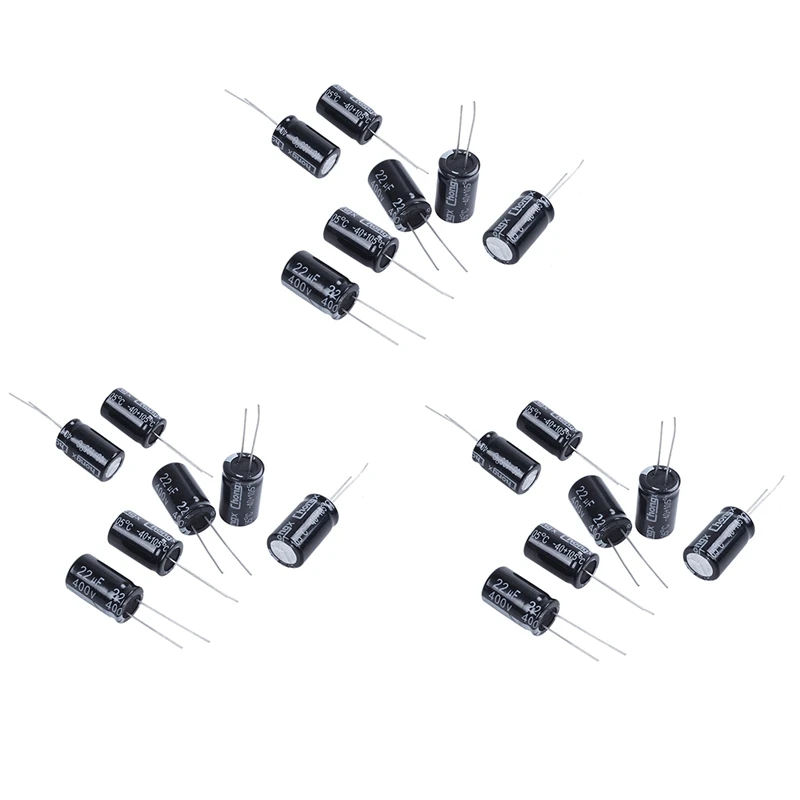 

30 шт., Радиальные электролитические конденсаторы, 22 мкФ, 400 В, 105C, черные, 13 мм X 21 мм