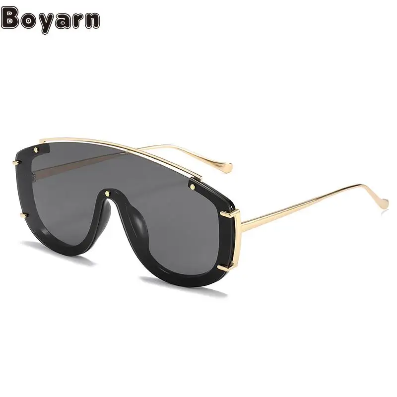 

Boyarn 2022 Steampunk New Large Frame One-piece Color Ins Sunglasses Cross Border Personality Modern Online Red Sunglasses