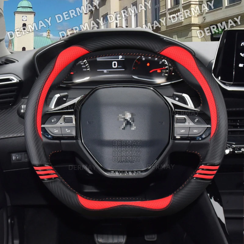 for Peugeot 208 e208 2020 2021 2022 Cute Car Steering Wheel Cover Carbon Fiber PU Leather Women Auto Accessories interior Coche for Peugeot 208 e208 2020 2021 2022 Cute Car Steering Wheel Cover Carbon Fiber PU Leather Women Auto Accessories interior Coche