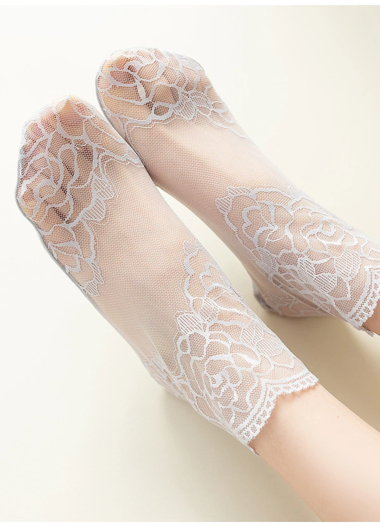 

10pcs=5 Pairs High Quality Fashion Vintag Cotton Women Lace Sock Transparent Summer Floral Lady Girl Thin Short Socks For Women