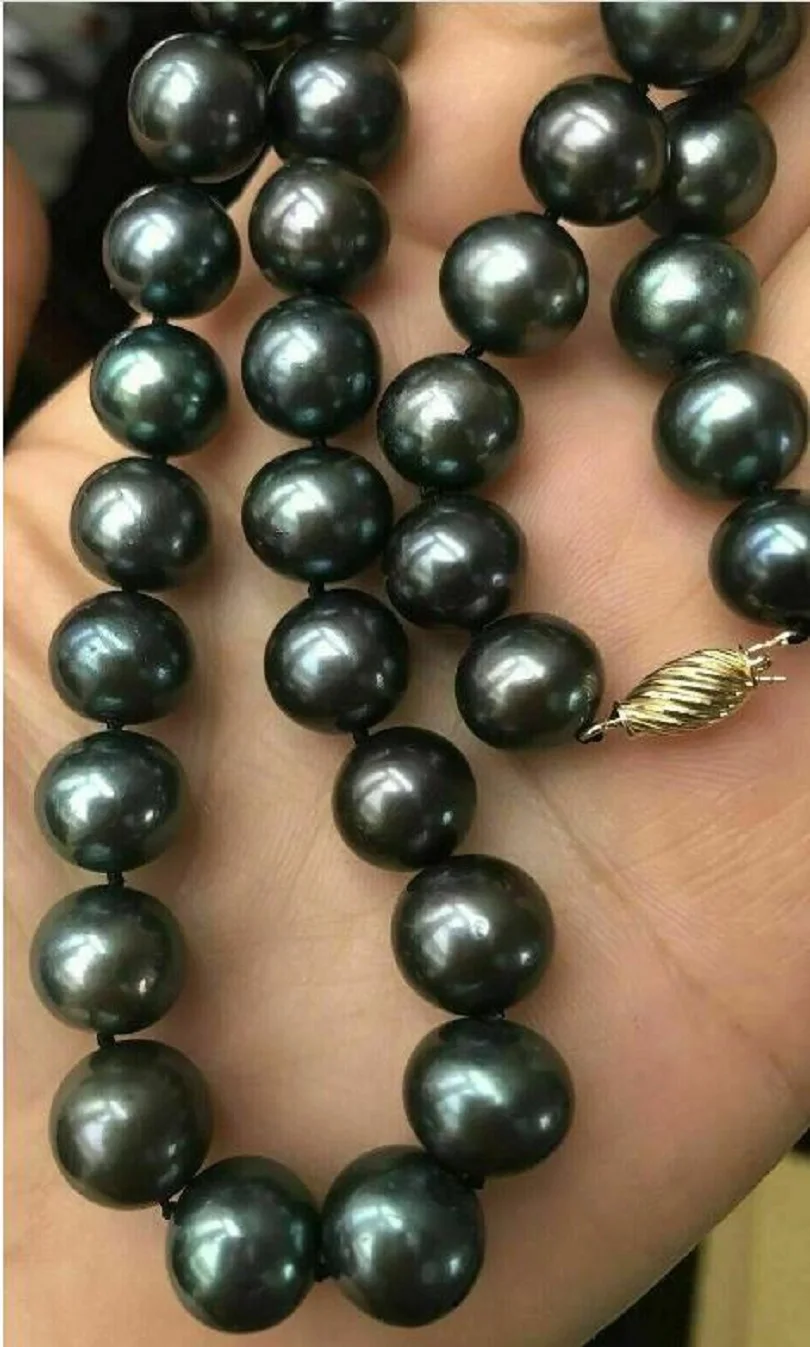 

Large quantity of AAAAA 10-11mm authentic natural large Haitian black pearl necklace 18 "14kp