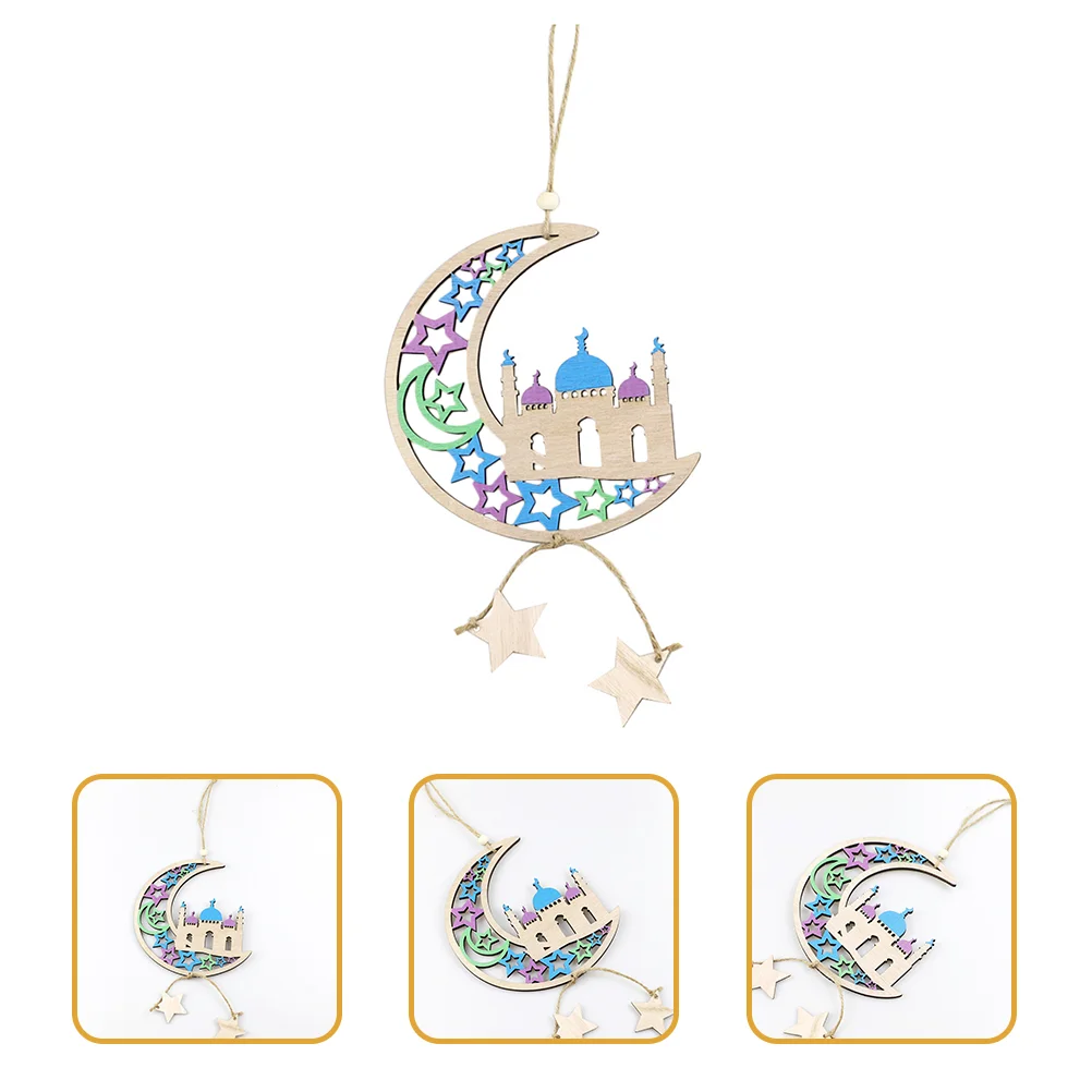 

1pc Eid Party Decors Exquisite Wood Moon Pendants Creative Festival Pendant