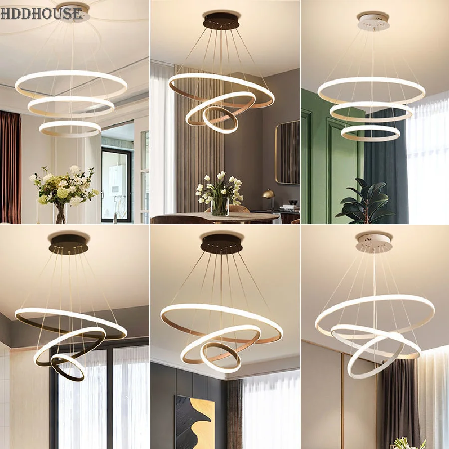 

Led Rings Circle Ceiling Hanging Chandelier Modern Pendant Lamp Loft Living Dining Room Kitchen Indoor Lighting Fixture