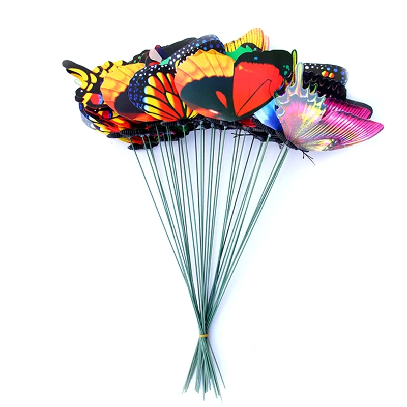 

448B 50Pcs Various Styles Colorful Butterflies Simulation Double-layer Butterfly Garden Decoration for Indoor Outdoor Patio