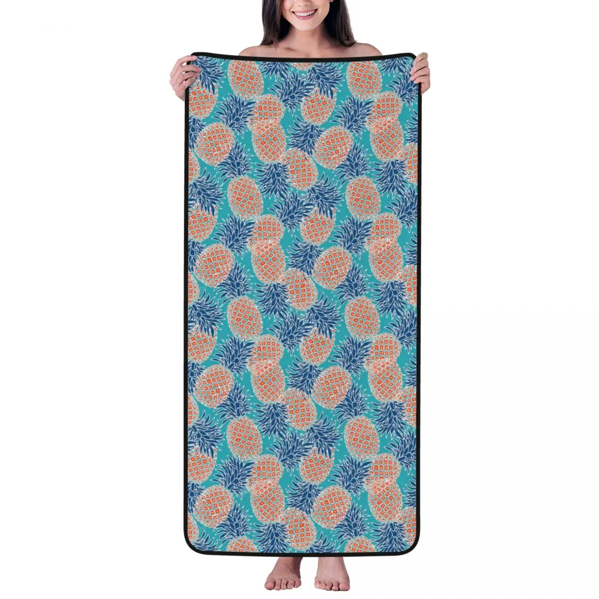 

Pineapple-Blue Beach Towel for Adult Kids Microfiber Bath Towel Blanket for Camping Swim Pool Travel Beach Gym