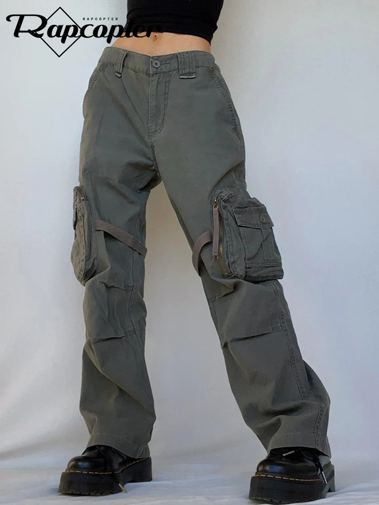 

Джинсы Rapcopter Y2K с карманами, эластичные брюки-карго на пуговицах, на молнии, на пуговицах, для мам, в стиле Харадзюку, базовые штаны, уличная одежда, в эстетике 90-х