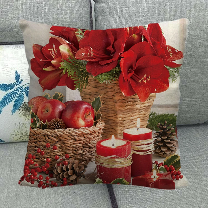 

16 Style Candles Merry Christmas Decoration for Home New Year 2023 45x45cm Lmitation Linen Cushion Cover Ornaments Natal Navidad