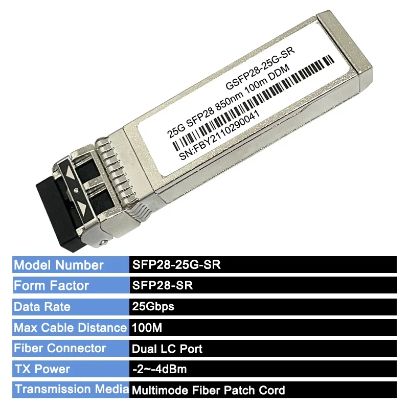 25G SFP28 модуль Dual LC 25GBASE-SR 850nm 100m DDM MMF оптический трансивер для коммутатора