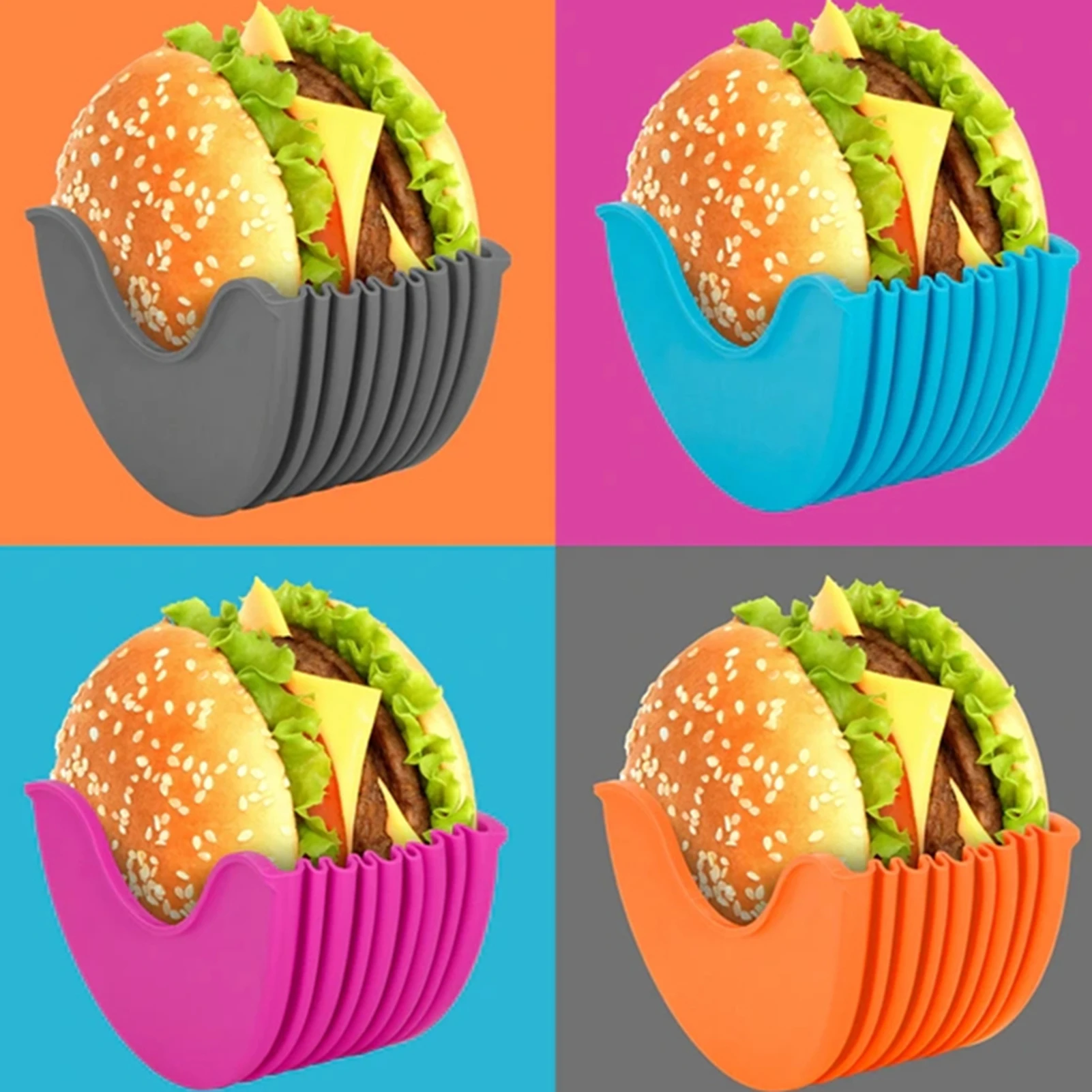 

Contact-free Burger Food Fixed Clip Shell Sandwich Hamburger Silicone Rack Holder for Household washable Kitchen Convenient Part
